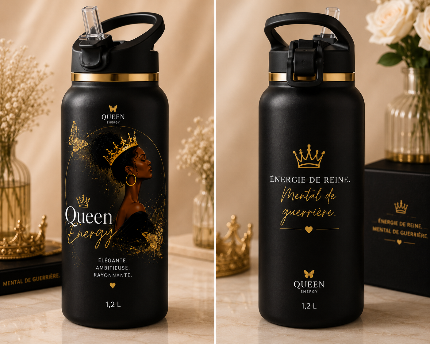 Gourde Isotherme XL 1,2L "Queen Energy" — Restez hydratée avec élégance et détermination