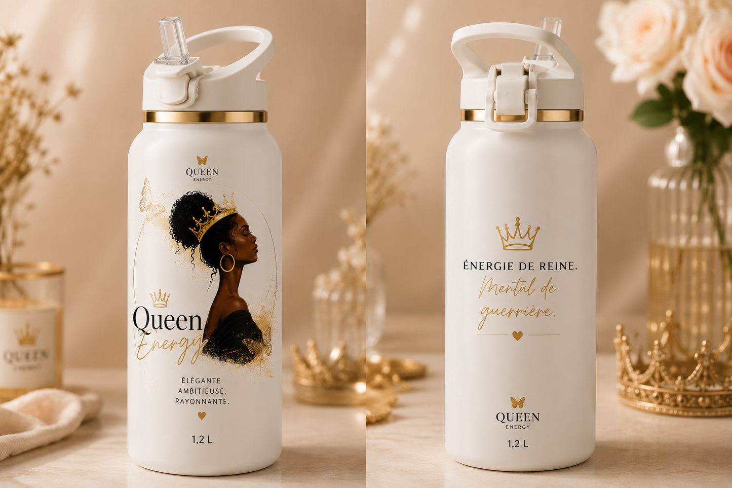 Gourde Isotherme XL 1,2L "Queen Energy" — Restez hydratée avec élégance et détermination